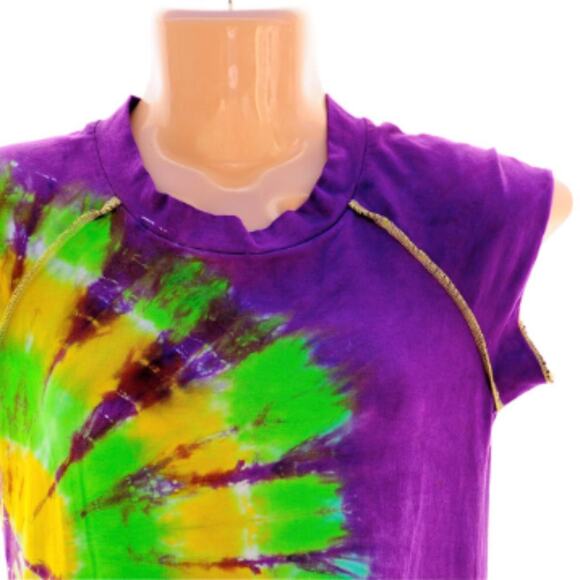 Womens Dress Small Tie Dye Purple Green Yellow Handmade One of a Kind - Picture 4 of 5